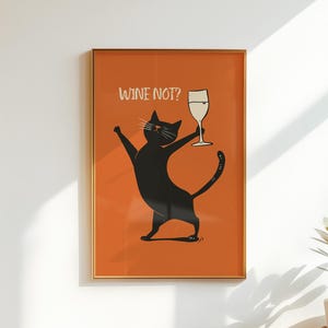 Funny Cat Print Vintage Wine Not Poster Minimalist Terracotta Kitchen Wall Art  (Digital Download) ghjh