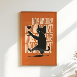 More Wine Please Funny Cat Print Bar Cart Decor Bold Typography Poster (Digital Download)