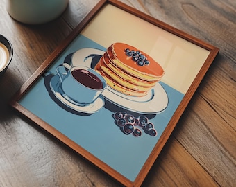 Stampa di pancake, decorazione per bar e cucina, poster per la colazione, arte murale a tema espresso (download digitale)