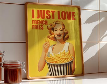 Retro French Fries Kitchen Print: Funny Fast Food Poster (Digital Download)