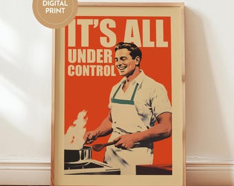 Impression de cuisine rétro, affiche drôle d'art mural de cuisine pour homme, cuisine affiche de cuisine en téléchargement numérique, style années 50, 60, impression d'art mural rétro amusante
