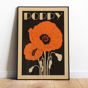 Retro Poppy Art Print Red and Black Floral Wall Art Printable  Vintage Poppies Art Botanical Poster Wildflowers Poppy Flower Digital Print