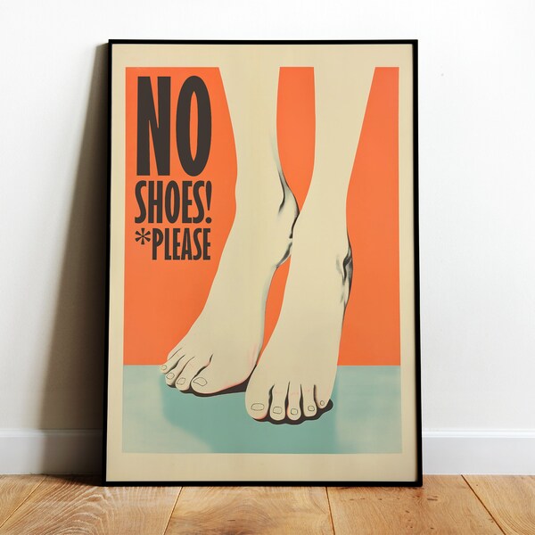 No Shoes Printable No Shoes in House Download Print Entrance Print Retro Poster Shoes Off Art Funny Entryway Wall Art Retro Print Shoes Off