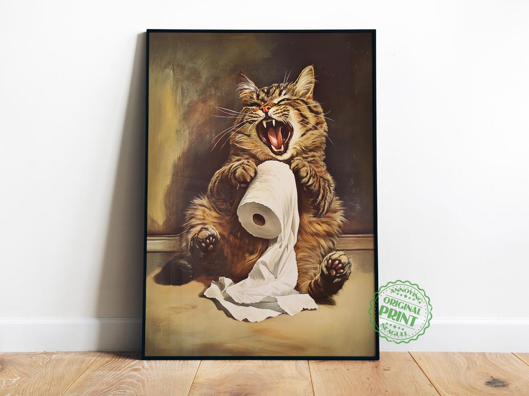 Toilet Art Printable Bathroom Humor Wall Art Funny Cat Print Toilet ...