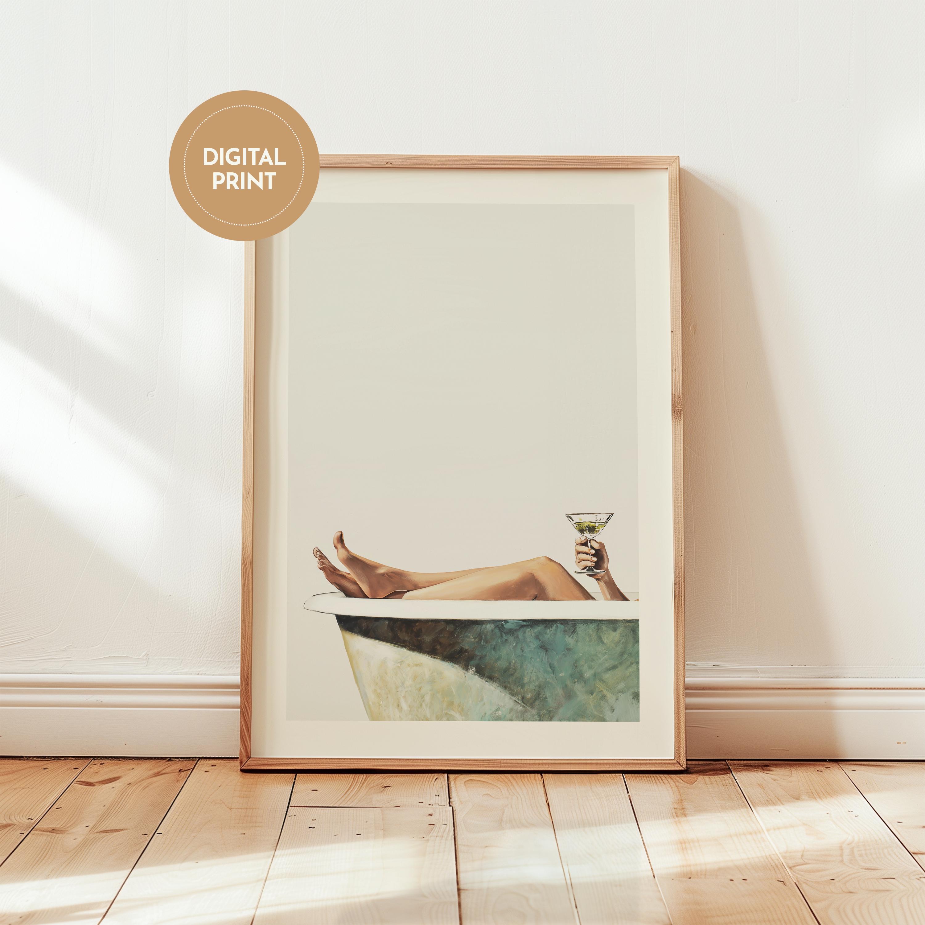 Funny Bathroom Art – Retro Bath Wall Art Vintage Martini Poster ...