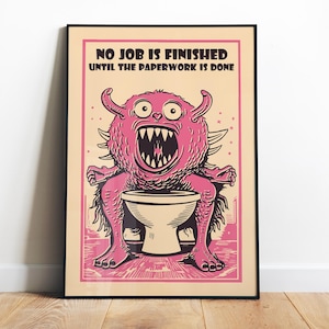 Funny Toilet Art Print Printable WC Room Decor Bathroom Wall Art Retro Digital Print Toilet Monster  Pooping Print Pink Toilet Art