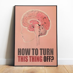 Póster rosa divertido, arte retro cerebral, impresión digital, arte de pared para dormitorio, psicología, arteterapia, decoración de oficina, salud mental, regalo imprimible para estudiantes