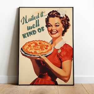Impresión de cocina retro, arte de pared de cocina, impresión retro divertida, póster estilo años 50, impresión de cocina, impresión de pastel, descarga de arte de cocina, regalo de chef, cita de cocina