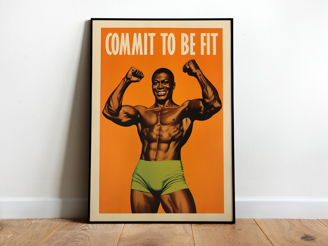 Gym Poster Black Bodybuilder Gym Wall Art Muscular Black Man 50s Style