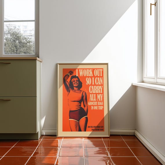 Motivational Poster Gym Wall Art Retro Vibe Fitness Motivation Girl Apartment Decor (Digital Download)