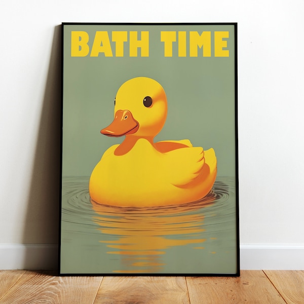 Yellow Rubber Duck Print Retro Bathroom Wall Art Toilet Poster Funny Poster Bath time Print Bathroom Art 50s 60 Style Print Toilet Art Print