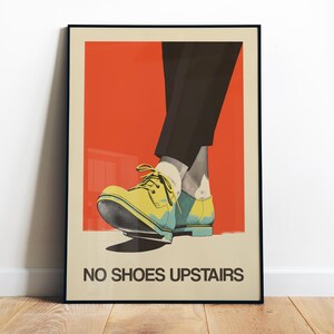 No shoes Upstairs Printable Funny Entryway Wall Art Retro Print No Shoes Inside Please Print Download Entrance Sign Retro Poster Shoes Off