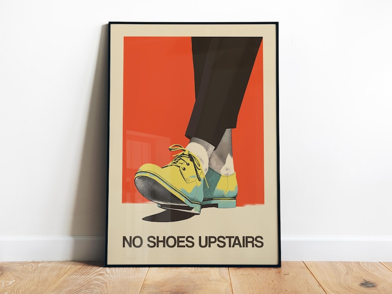 No shoes Upstairs Printable Funny Entryway Wall Art Retro Print No Shoes Inside Please Print Download Entrance Sign Retro Poster Shoes Off