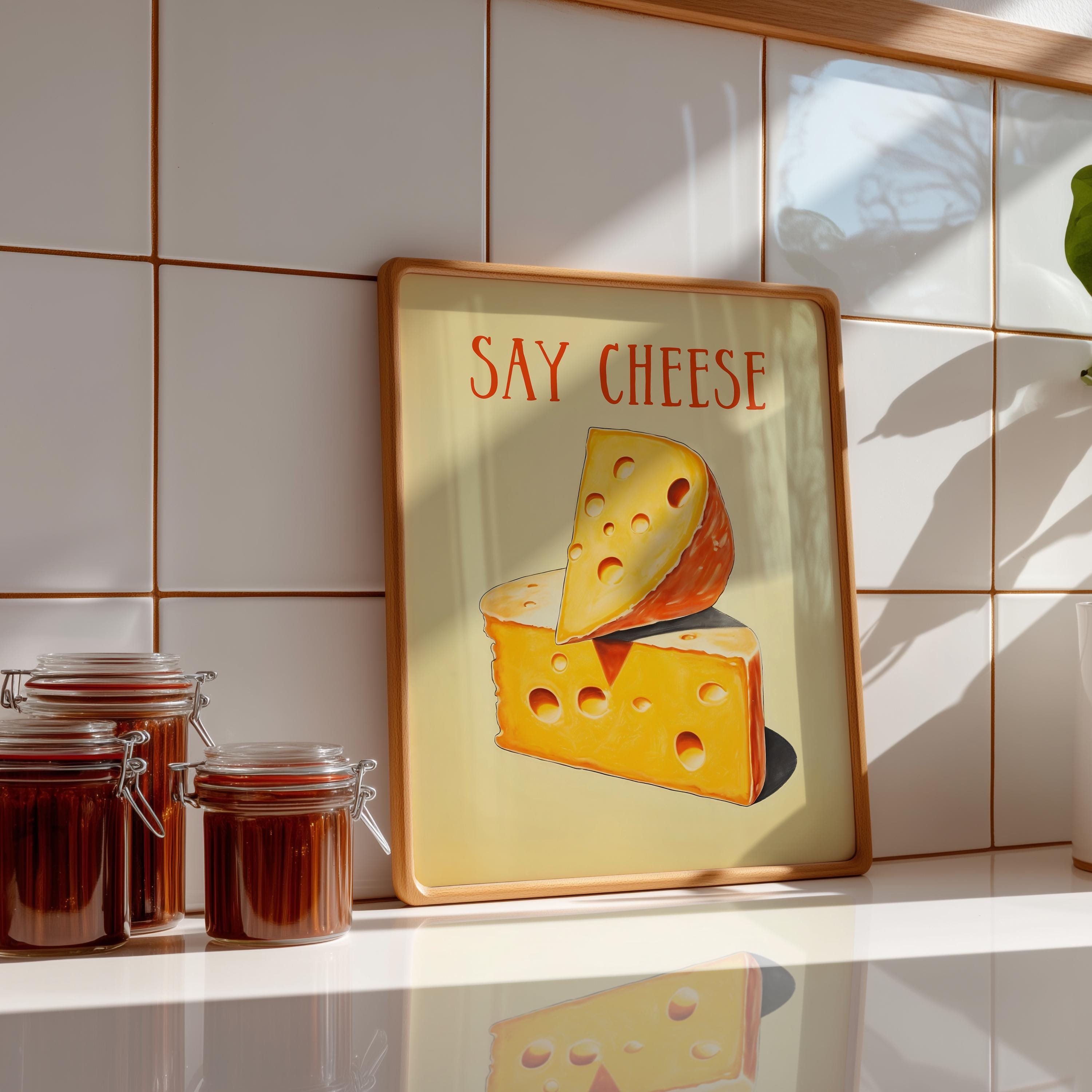 Retro Swiss Cheese Art Print Dopamine Decor Kitchen Wall Poster Foodie ...