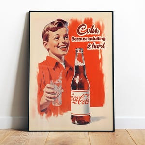 Coca-Cola Poster Cola Wand Kunst druckbare Cola Flasche Poster Lustiges Plakat Küche Wandkunst Retro Anzeige Plakat 50er Jahre 60er Jahre Stil Drucke für Küche