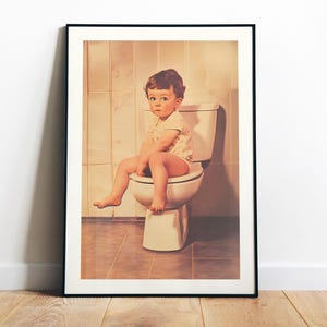 Impression d'art drôle de toilette pour enfant sur la toilette, impression numérique des années 90, art mural de salle de bain, cadeau d'art vintage pour toilettes pour jeune maman, décoration de chambre drôle pour enfant, WC