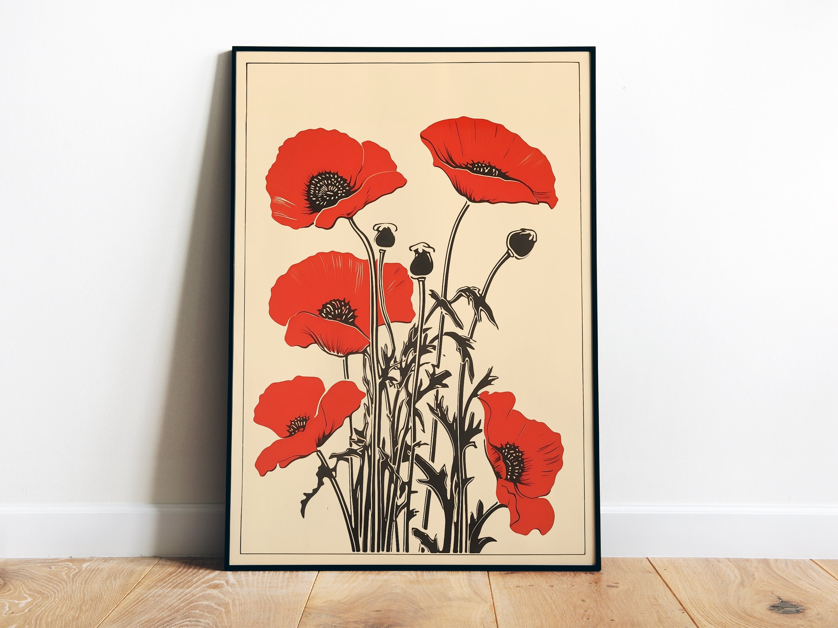 Poppy Printable Vintage Poppies Art Retro Print Retro Botanical Poster Wildflowers Printable Nature Wall Art Poppy Print Poppy Flower Print