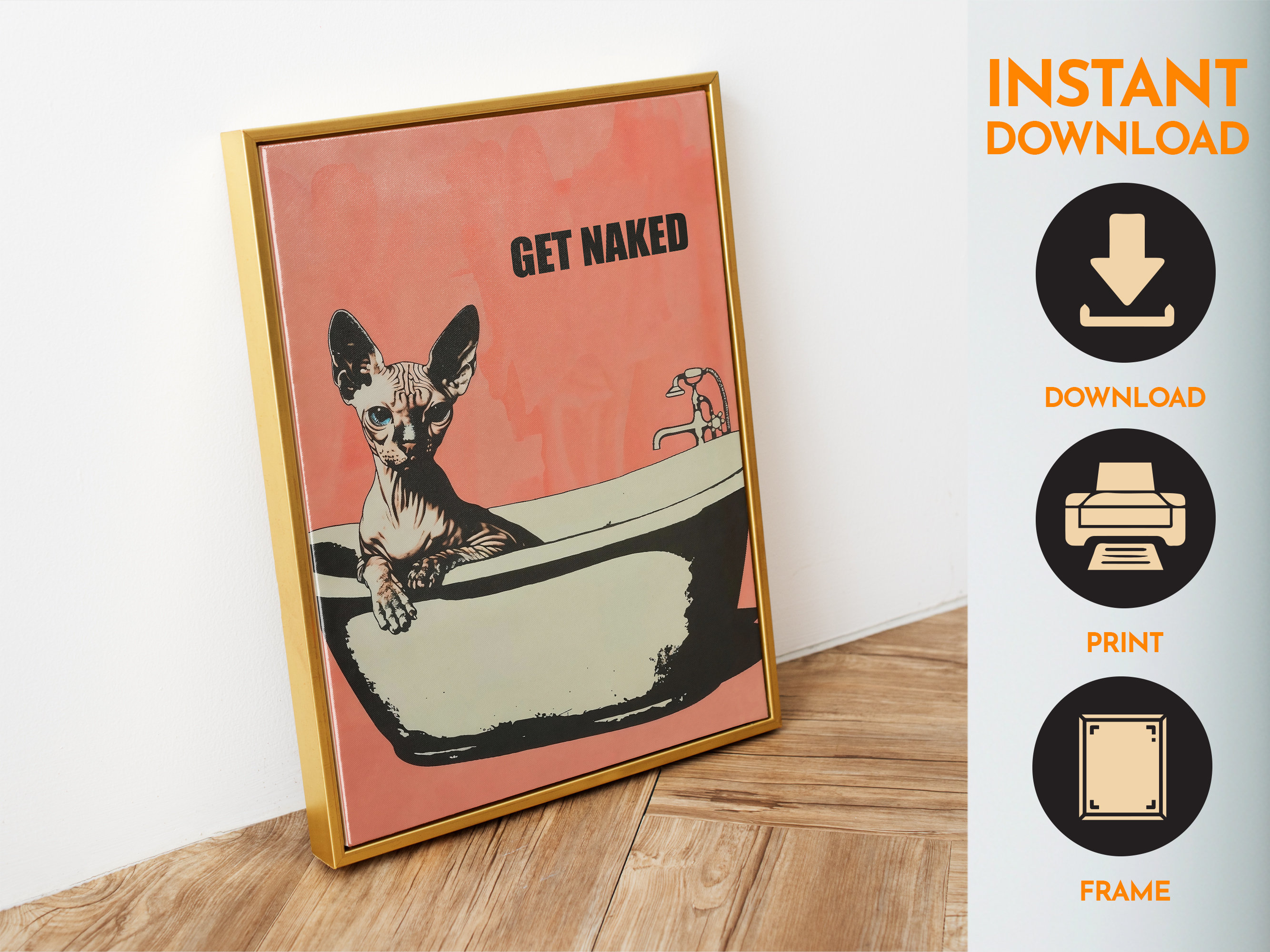Funny Bathroom Wall Art Printable Pink Bathroom Poster Sphynx Cat ...