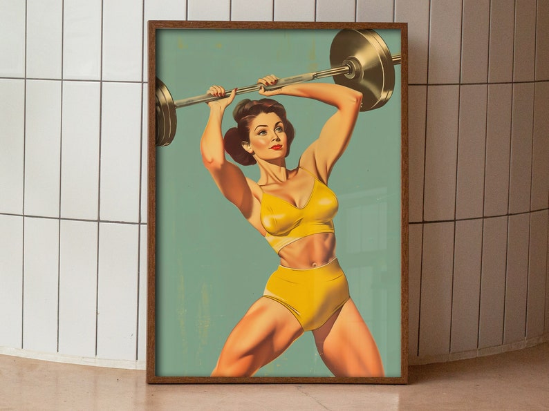 Retro Gym Poster Digital Print Vintage Gym Wall Art Fitness Poster Weightlifting Art Poster Heavy Lifting Art Bodybuilding Print Gym Print