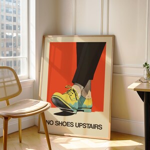 No shoes Upstairs Printable Funny Entryway Wall Art Retro Print No Shoes Inside Please Print Download Entrance Sign Retro Poster Shoes Off