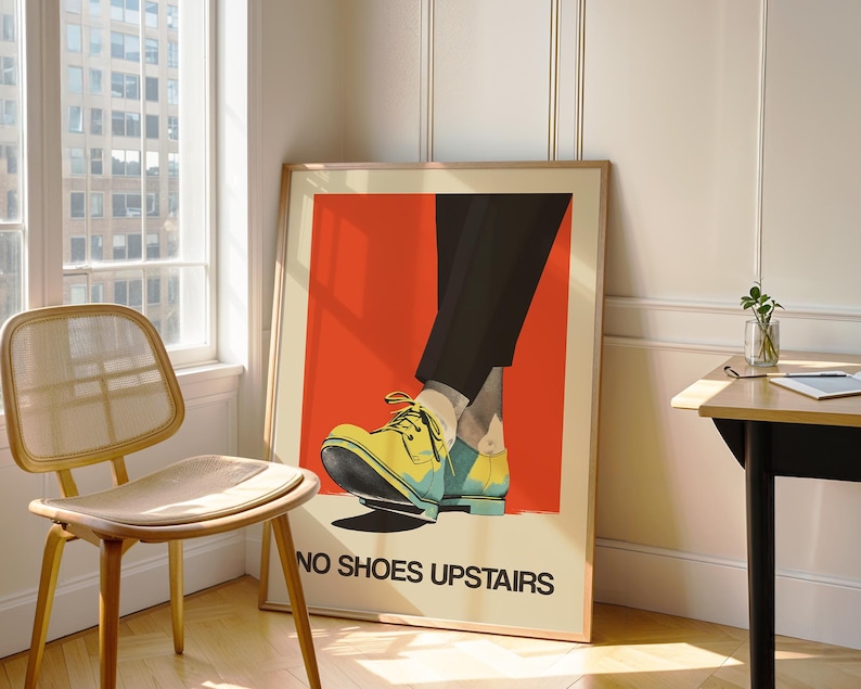 No shoes Upstairs Printable Funny Entryway Wall Art Retro Print No Shoes Inside Please Print Download Entrance Sign Retro Poster Shoes Off