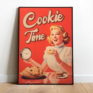 Retro Kitchen Print 50s 60s Style Print Cookie Time Print Digital Cookie Print Cookie Art Bakery Wall Print Bakery Poster Funny Kitchen Art