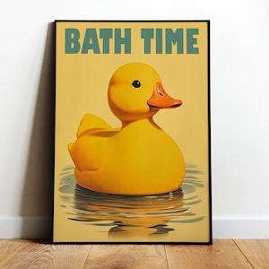 Cute Duck Bath Time Print Yellow Rubber Duck Print Bathroom Wall Art Toilet Poster Funny Printable Bathroom Art 50s 60s Print Toilet Print