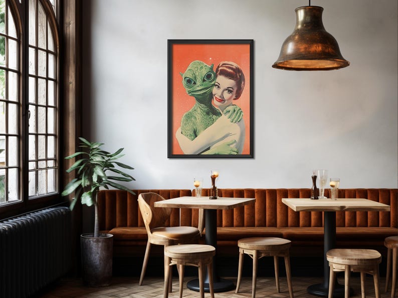 Aliens Wall Art Printable Alein Love Art Vintage Sci Fi Poster Alien Art Print Weird Print Retro Funny Poster Maximalist Wall Art Digital