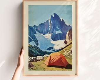 Retro Tent Outdoors Art Prints Mountain Camping Print Hiking Wall Art Printable Rock Climbing Art Cabin Wall Print Outdoorsy Home Decor