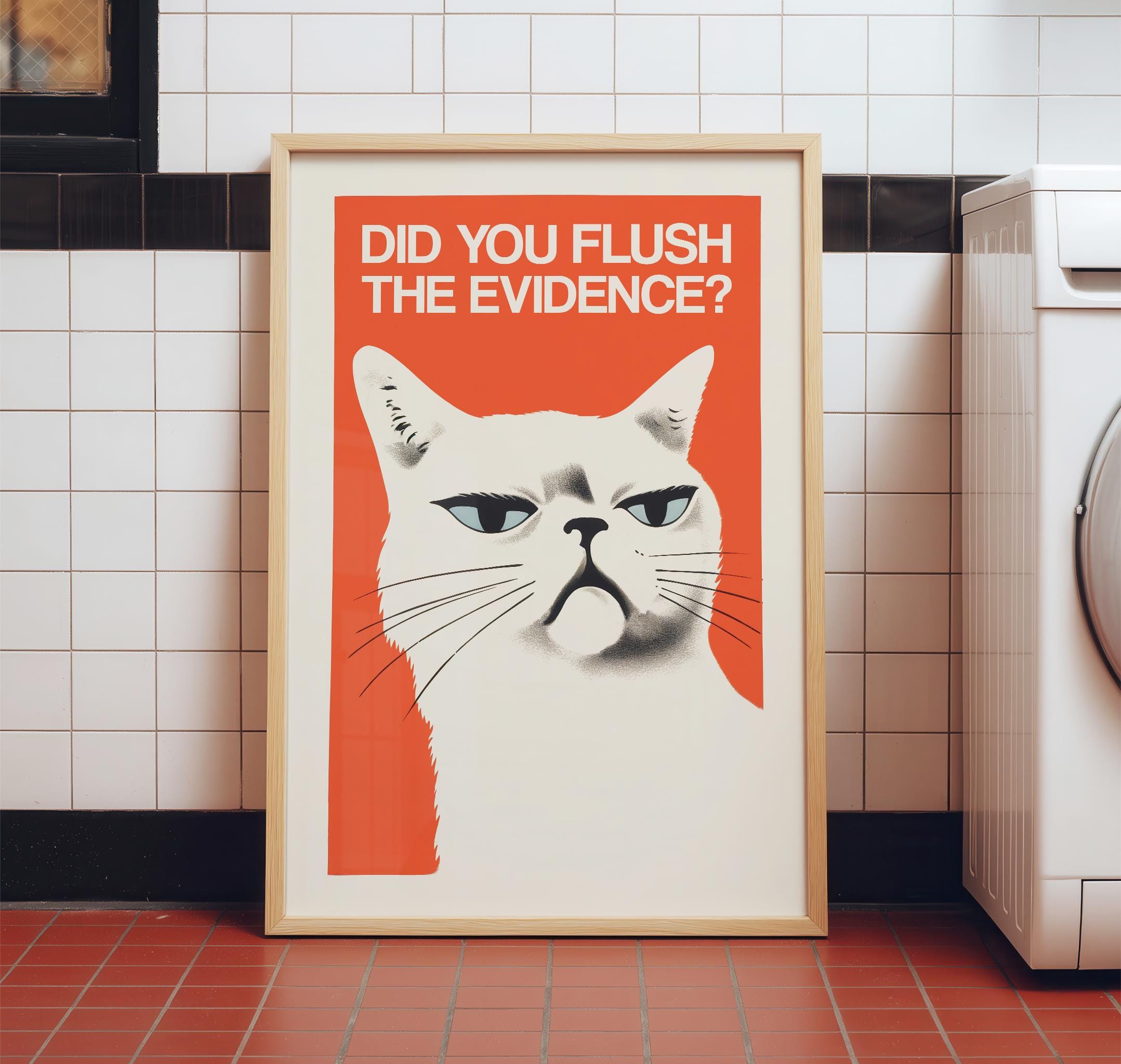 Funny Toilet Poster Restroom Wall Art Guest Bathroom Decor Cat Bathroom ...