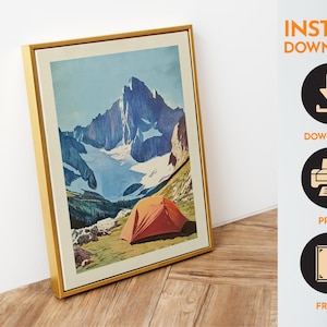 Retro Tent Outdoors Art Prints Mountain Camping Print Hiking Wall Art Printable Rock Climbing Art Cabin Wall Print Outdoorsy Home Decor