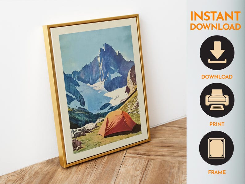 Retro Tent Outdoors Art Prints Mountain Camping Print Hiking Wall Art Printable Rock Climbing Art Cabin Wall Print Outdoorsy Home Decor