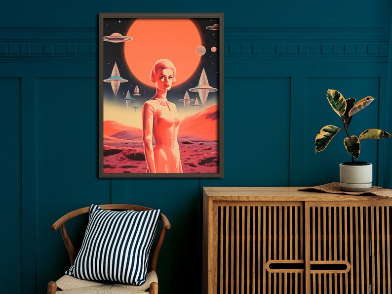 Astronaut Art Print Sci Fi Art UFO Wall Art Retro Futuristic - Etsy