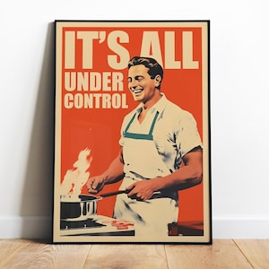 Retro Küche Druck Lustiges Plakat Küche Wandkunst für Mann Kochen Küche Plakat Digital Download 50er Jahre 60er Jahre Stil lustiger Druck Retro Wandkunst