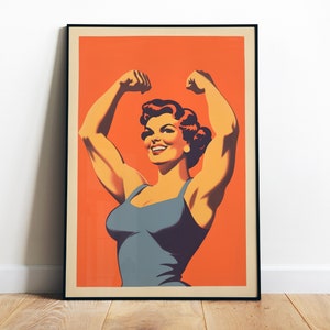 Retro Gym Poster Gym Art Print Gym Wall Art Download Female Gym Print Bodybuilder Print 50s Style Poster Art for Home Gym Motivation Art