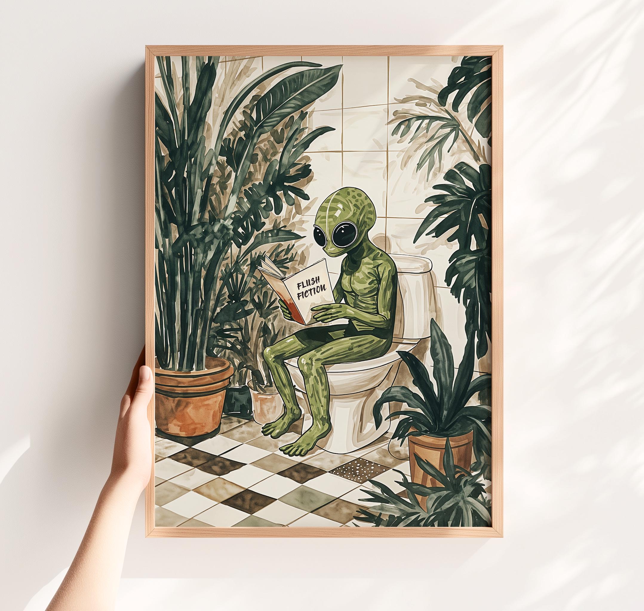 Funny Alien Bathroom Art Print: Reading on Toilet (digital Download) - Etsy
