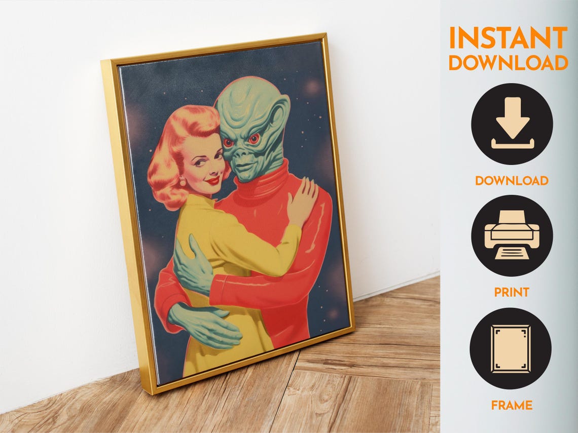 Aliens Wall Art Vintage Sci-fi Poster Printable Weird Alien Art Print ...