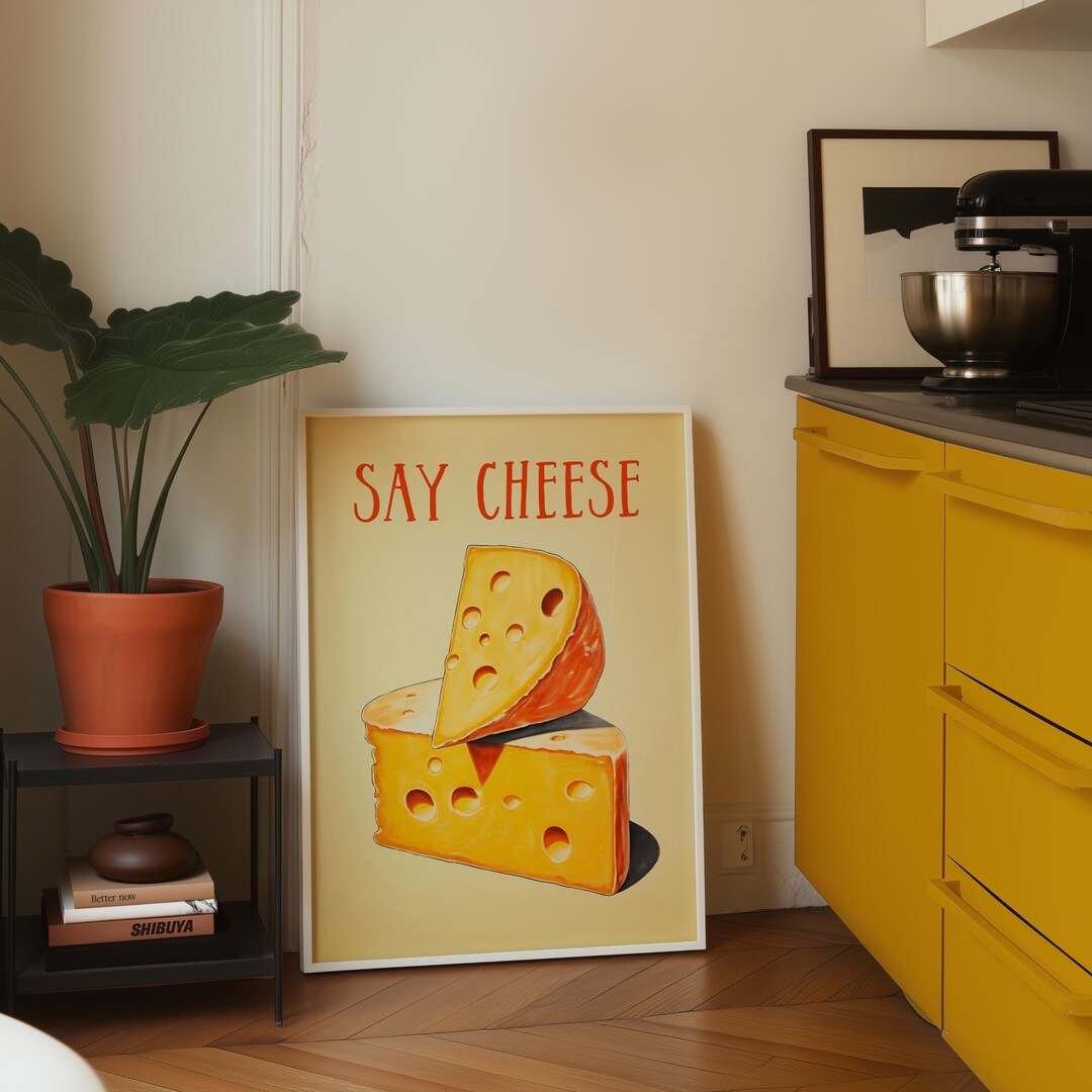 Retro Swiss Cheese Art Print Dopamine Decor Kitchen Wall Poster Foodie ...