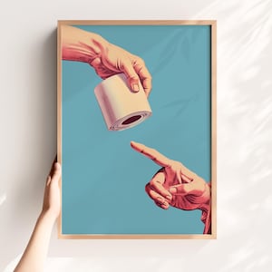Impressão de Papel Higiênico - Arte de Parede Divertida para Banheiro, Pôster Retrô para Vaso Sanitário, Mão de Deus (Download Digital)