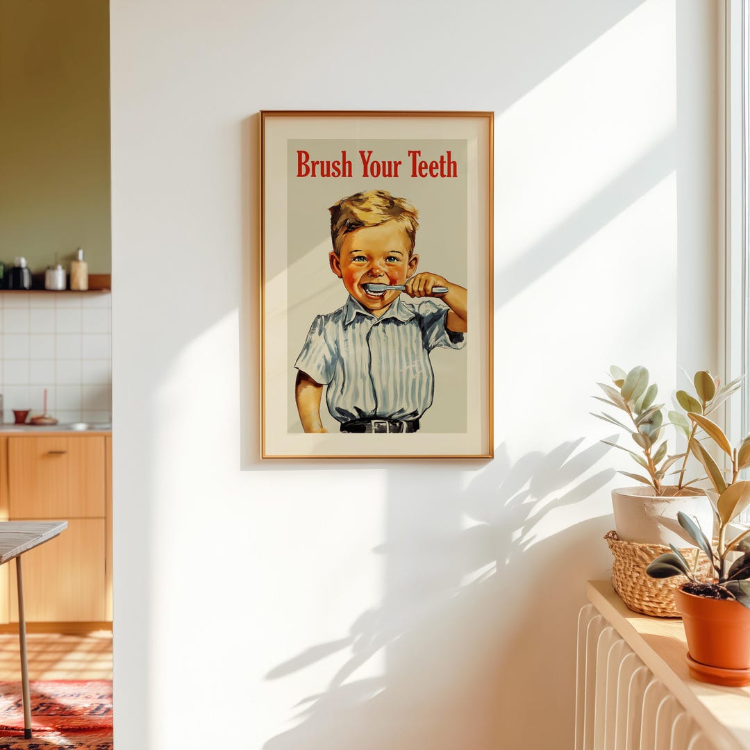 Brush Your Teeth Kids Funny Bathroom Art Educational Poster Kid ...