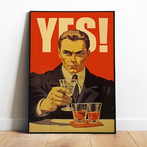 Impresión de arte de pared de bar retro, póster de cóctel divertido, descarga digital, impresión de bebida YES, impresión de arte de cocina de estilo vintage