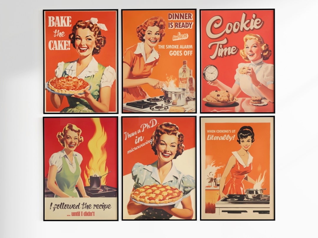 Retro Kitchen Print Set of 6 Funny Retro Prints Kitchen Wall Art 50s 60s Style Poster Set