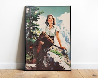 Retro Hiking Poster Print Outdoorsy Wall Art Printable Take a Hike Print Vintage Cabin Wall Decor Outdoor Camping Art Mountains Art Print