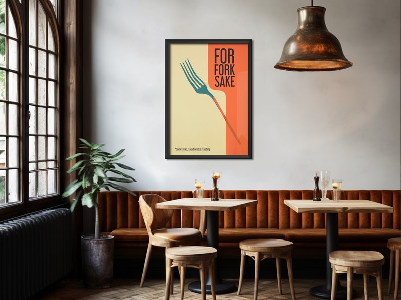 For Fork Sake Art Retro Kitchen Print Kitchen Wall Art Food Prints Cafe Art Hostess Gift Minimalistic Kitchen Art Funny Poster Fork Print