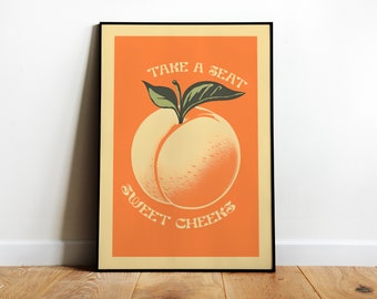 Retro Bathroom Print Take a Seat Sweet Cheeks Print Bathroom Wall Art Peach Print Bathroom Funny Poster Toilet Wall Art Digital Nice Butt