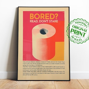 Stampe artistiche da parete per il bagno, stampe artistiche retrò per il bagno, decorazioni digitali divertenti per il bagno, arte murale massimalista, stampa annoiata, rotolo di carta, poster rosa per il bagno, arte per il WC