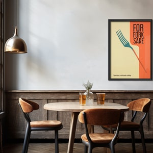 For Fork Sake Art Retro Kitchen Print Kitchen Wall Art Food Prints Cafe Art Hostess Gift Minimalistic Kitchen Art Funny Poster Fork Print