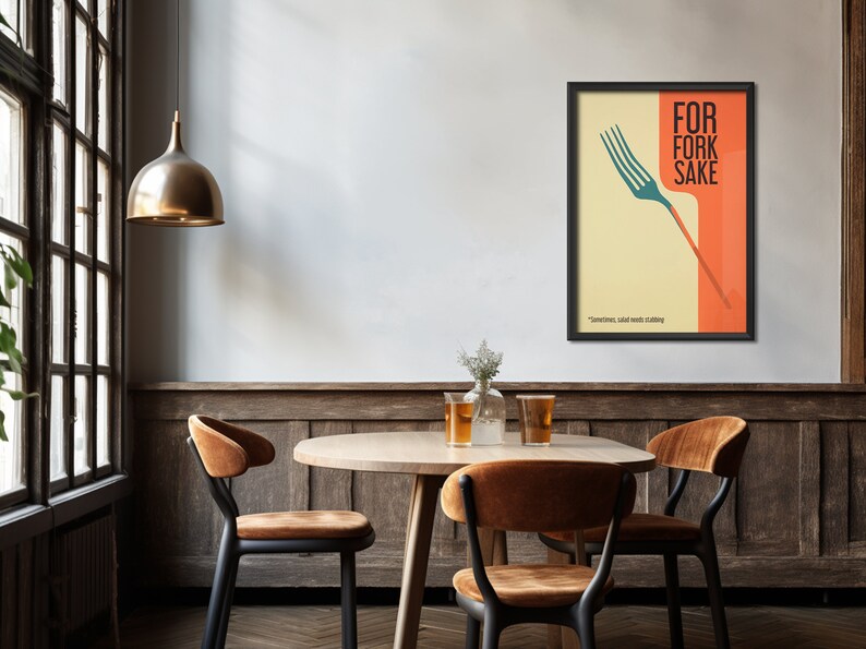 For Fork Sake Art Retro Kitchen Print Kitchen Wall Art Food Prints Cafe Art Hostess Gift Minimalistic Kitchen Art Funny Poster Fork Print