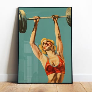 Retro Gym Poster Printable Home Gym Wall Art Digital Female Gym Print Heavy Lifting Art Bodybuilding Print Retro Posters Fitness Art Print