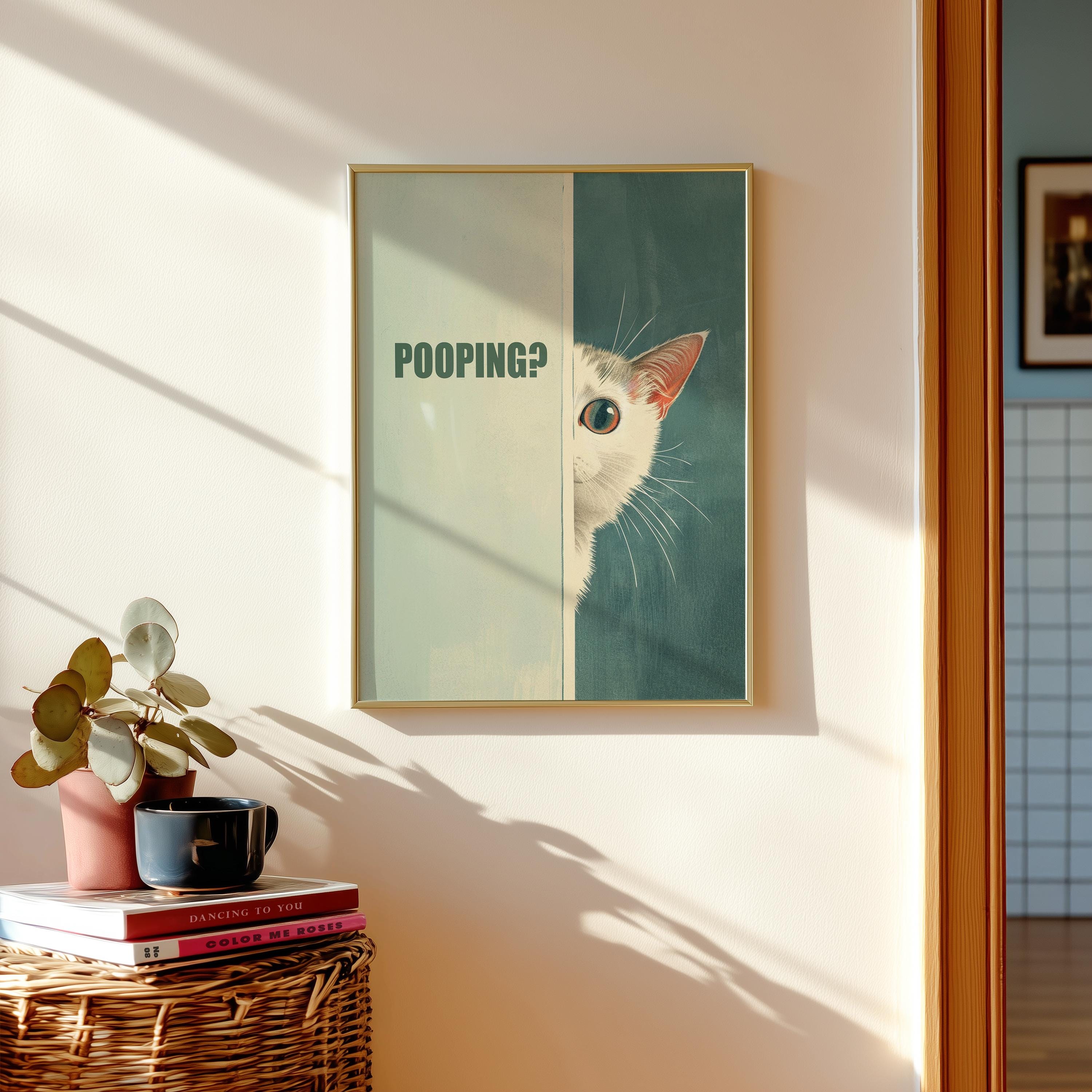 Toilet Poster Funny Cat Bathroom Art Are You Pooping Powder Room Decor ...